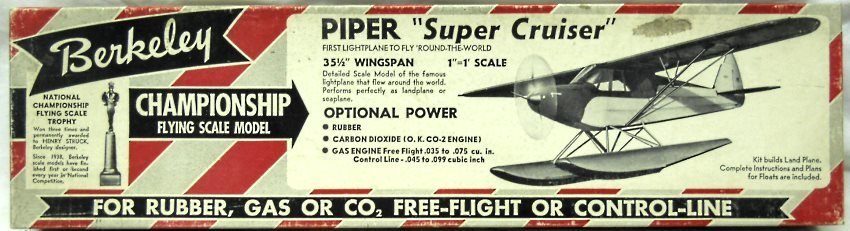 Berkeley 1/12 Piper Super Cruiser - 35.5 Inch Wingspan Flying Aircraft For Rubber / CO2 / Gas Freelight or Control Line plastic model kit